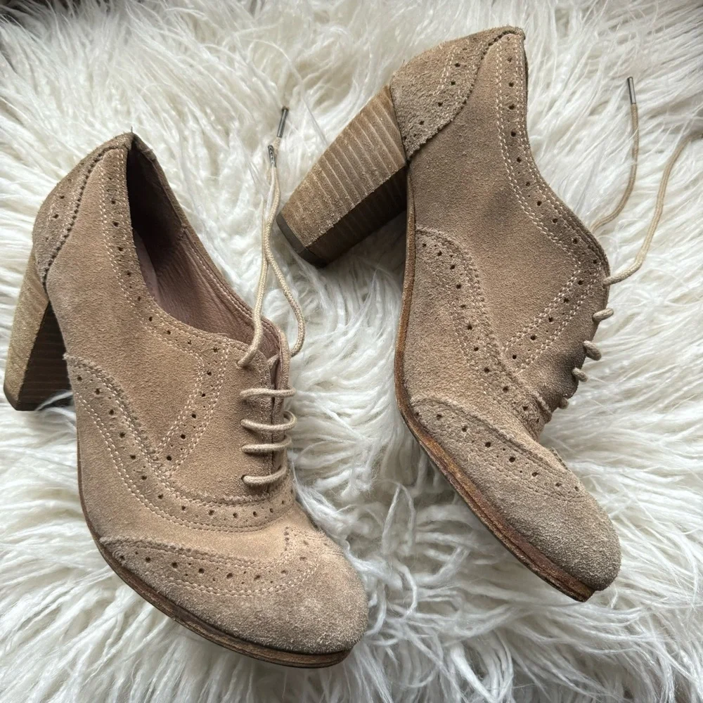 ALLSAINTS SPITAFIELDS Heeled Oxford Wingtip Suede Lace Up • size 38 (7.5) - Picture 8 of 16